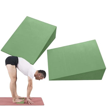 Wedge Block - EVA | Incline Board | Balance Board Foam Stretching Wedge Slant Calf Stretch Foot Support Exercise Tool for Physical Yoga Fitness Training Rehabilitation and Daily Use - color: Green 15x12x5cm ( pair)