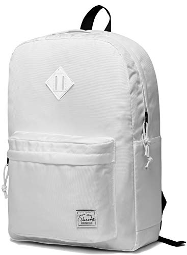 VASCHY Lightweight Backpack for School, Classic Basic Water Resistant Casual Daypack for Travel with Bottle Side Pockets (White) - color: White