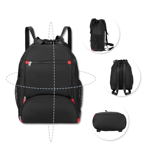 seyfocnia Drawstring Backpack,Gym Bags with Shoes Compartment Sports Gym Backpack Drawstring Bag Cinch Bag Swim Soccer Beach for Woman Men-Black