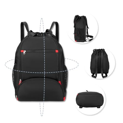 seyfocnia Drawstring Backpack,Gym Bags with Shoes Compartment Sports Gym Backpack Drawstring Bag Cinch Bag Swim Soccer Beach for Woman Men-Black