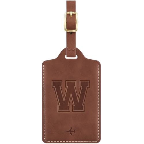 Luggage Tags for Suitcase Embossed Personalized Initial Letter W Travel Tags with 3 Replaceable Name Cards Leather Privacy Bag Tags Travel Essentials Backpack Tags for Women and Men, Brown W - color: Brown, size: W