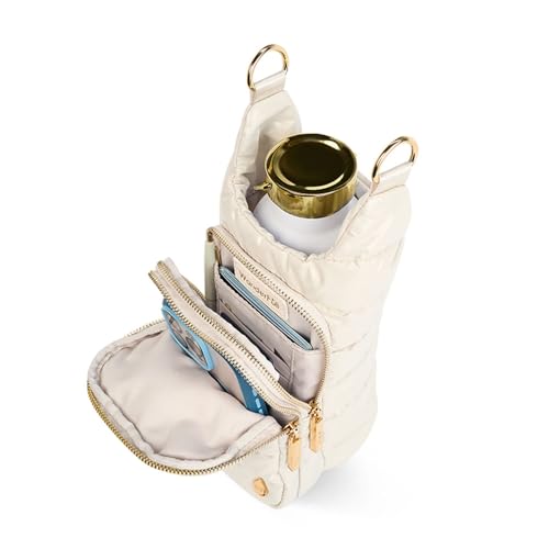 WanderFull® Original HydroBag®, Fits Up to 32 oz Water Bottle Holder with Strap, Gift for Women, Hands-Free Crossbody, Water Bottle Carrier Bag with Phone Pocket - color: Ivory Lacquer Après Ski Embroidery