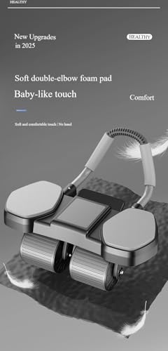 3-Wheel Ab Roller with Flexible Handle, Core Exercise Equipment, Black and Gray