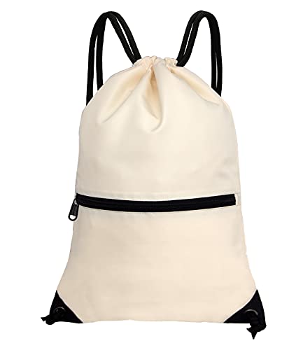 HOLYLUCK Drawstring Backpack Bag Sport Gym Sackpack - color: Beige