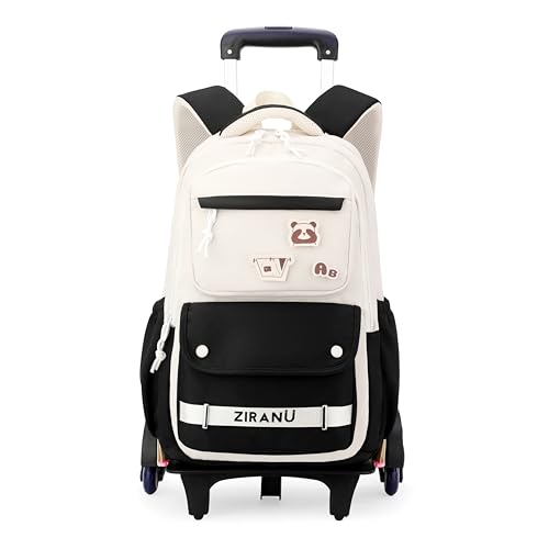 EKUIZAI Boys Rolling Backpack for School Kids School Bags with Wheels Rolling Trolley School Bags for Teen Girls, Black - color: Black-6 Wheel, size: 6 Wheel