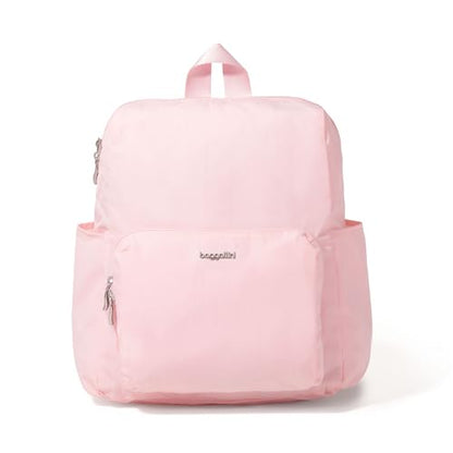 Carryall Packable Lightweight Travel Backpack 14x11" Folding Compact Nylon Washable Weekender Daypack w/Luggage Sleeve - color: Bagg Pink