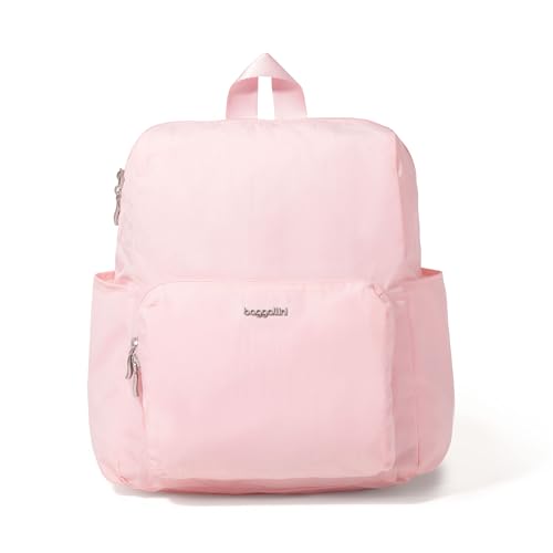 Carryall Packable Lightweight Travel Backpack 14x11" Folding Compact Nylon Washable Weekender Daypack w/Luggage Sleeve - color: Bagg Pink