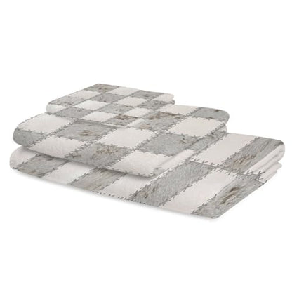 Cream Gray Checkered Bath Towels Set of 3 for Bathroom,Soft Absorbent Shower Beach Hand Face Hair Yoga Workout Gym Towel Dish Wahcloth,Modern Farmhouse Plaid Fur Texture Quick Dry Bath Towels+Set - color: White, Off-white, Grey