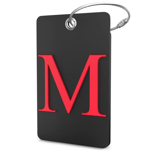 Shacke Luggage Tag Initial - Fully Bendable Tag w/Stainless Steel Loop - Black (Letter M) - color: Black, size: Letter M