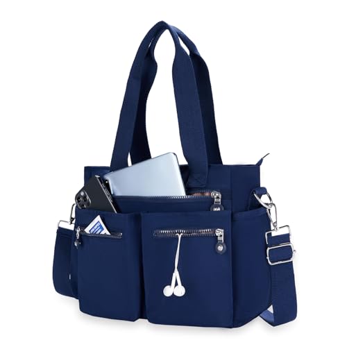 Tote Bag for Women Canvas Handbags for Woman Crossbody Bags with Multiple Pockets - color: Dark Blue