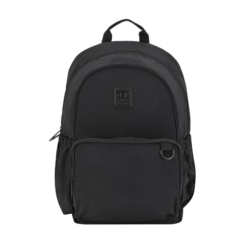 Champion Venice Laptop Backpack in Crinkle Nylon with Padded Adjustable Straps, Water Bottle Pocket for Work, Travel, Commute, Black/Silver, One Size - color: Black/Silver