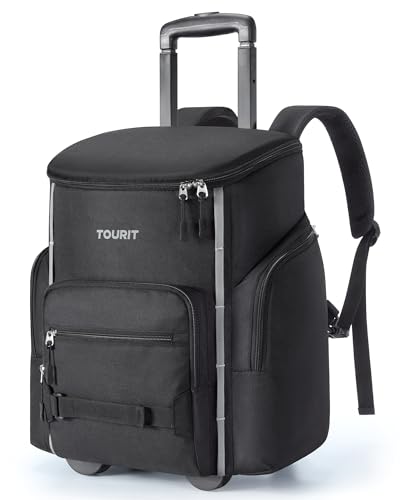 TOURIT Insulated Rolling Cooler Backpack, Leakproof Waterproof Beach Cooler Bag with Wheels and Handle, Outdoor Camping Picnic Travel - color: 01-Black, style: 36 Cans