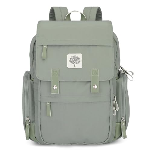 Parker Baby Diaper Backpack - Large Diaper Bag with Insulated Pockets, Stroller Straps and Changing Pad -"Birch Bag" - Sage Green - color: Sage Green