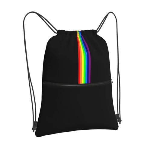 JOOCAR Rainbow Drawstring Bag LGBT Pride Gay Black Backpack Draw String Bags Waterproof Lightweight Sports Beach Gym Sackpack Zipper Pocket for Men Women - color: B7