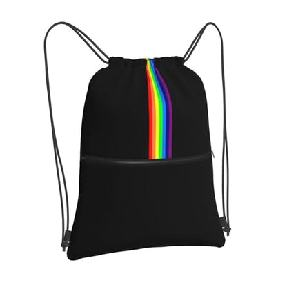 JOOCAR Rainbow Drawstring Bag LGBT Pride Gay Black Backpack Draw String Bags Waterproof Lightweight Sports Beach Gym Sackpack Zipper Pocket for Men Women - color: B7