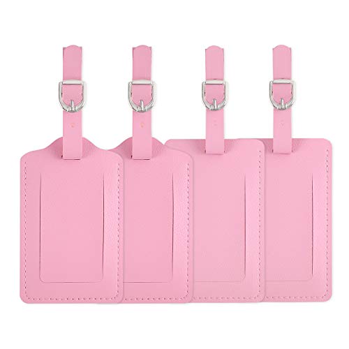 Luggage Tags, Leather Personalized Suitcase Tag Set Luggage id Tags Labels Travel Accessories-Set of 4 - color: Pink
