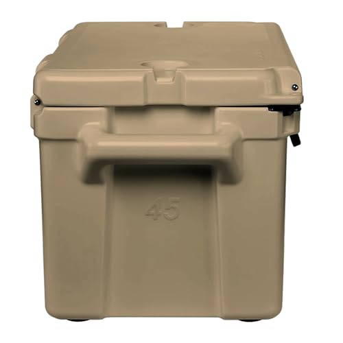 Laka Cooler – 45 Quart Rotomolded Hard Cooler, Insulated Ice Chest Holds 36 Cans/45 lb Ice, Up to 7 Days Cold, Drain Plug + Basket, Non-Slip Feet, Beach Boat Camping Tailgate - color: Tan
