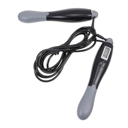 Beavorty Smart Jump Rope with Digital Counter, Steel Wire Fitness Skipping Rope for Adults, Black-grey Long Cord for Outdoor Weight Loss and Exercise Training