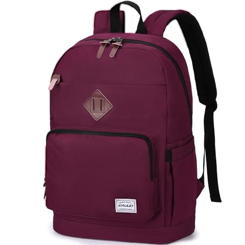 RAVUO School Backpack for Men Women, Water Resistant 15.6 inch Laptop Bag College Bookbag Casual Daypack Travel Rucksack - color: Burgundy