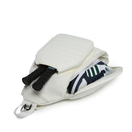 RAINBOW SMILE Sling Bag Crossbody Backpack for Pickleball Paddle Tennis Racketball Travel for Men and Women, with Ice Bag 2PS - color: White