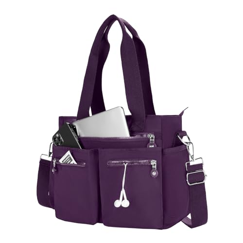 Tote Bag for Women Canvas Handbags for Woman Crossbody Bags with Multiple Pockets - color: Dark Purple