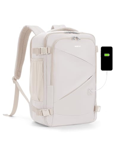 ECOHUB 17" Small Unisex Travel Backpack United Airlines Approved 17x10x9 Friendly Suitcase Anti-Theft Lockable Zippers Style Personal Item Bag Travel Essentials with 12 Pockets Water Resistant, White - color: White, size: 17 inch underseat