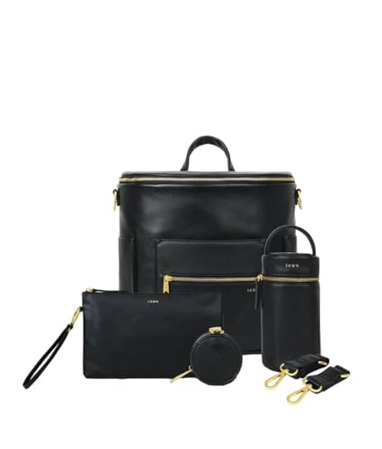 FAWN DESIGN The Original Diaper Bag, Faux Leather Diaper Bag Backpack, Vegan Leather, Large Capacity Baby Bag for Mom - color: Black (Bundle)
