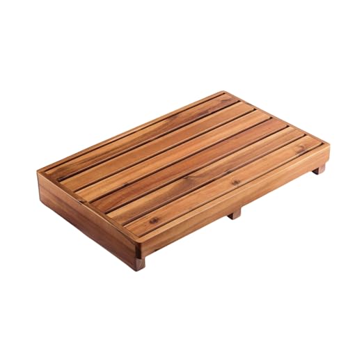 Wooden One Step Stool - Solid Pine Step Vertical Board with Anti Slip pad, Suitable for Elderly People's Wooden Step Stool, High Bed, Bathroom, Kitchen (23.6" L*15.7" W*3.9" H), Natural - size: 25