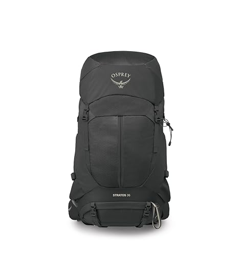 Osprey Stratos 36L Men's Hiking Backpack - Lightweight Backpacking Pack with Waterproof Raincover - Camping Bag, Raven Black - color: Raven Black, style: 36l