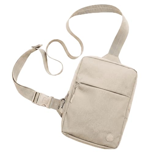 Travel Sling Bag for Men & Women - Small Water Resistant Crossbody Multipocket Chest Bag with Anti-Theft - color: Beige, size: Mini
