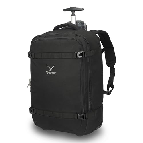 Hynes Eagle Rolling Backpack 42L Backpack with Wheels Airline Approved Carry on Luggage Laptop Travel Suitcase Bag for Women Men Jet Black - color: Jet Black
