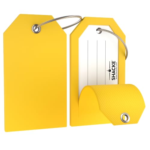 Shacke 2 Luggage Tag for Bags and Suitcases – Flexible Silicone Travel Accessory – Waterproof, Stylish, and Lightweight Bag Identifier with ID Card (Yellow) - color: Yellow