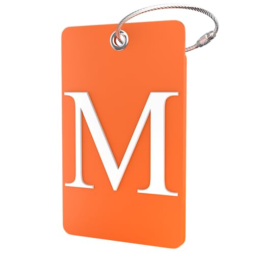 Shacke Luggage Tag Initial – Fully Bendable Tag w/Stainless Steel Loop (Orange) (Letter M) - color: Orange, size: Letter M