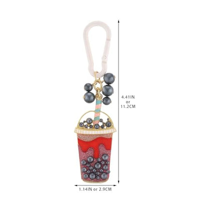 Madison Tyler Western Cowboy Boots Cherry Bow Bubble Tea Strawberry Cute Keychain | Bag Charms for Handbags Purse Charms - color: Bubble Tea