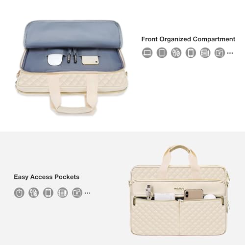 MOSISO 13-14 inch Laptop Bag, Laptop Briefcase Messenger Compatible with MacBook Neo 13 inch/Air 13.6/13 /Pro 13/14, Square Quilted Computer Bag Work Office Business with 3 Pockets&Strap, Beige - color: Beige, size: 13.3 inch