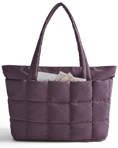 BAGSMART Expandable Tote Bag for Women, Puffer Work Tote Handbag, Quilted Carry On Bag for Travel Gym - color: Grape, size: Large