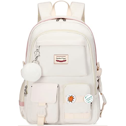 Spotted Tiger School Backpack for Girls Backpack with Lunch Box Anime Bookbag Set School Bag Kawaii Backpacks for Girls Teens (White) - color: White