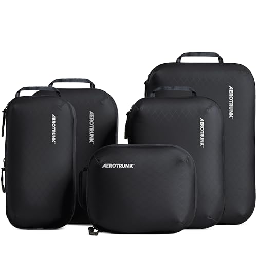 Aerotrunk Ultralight Compression Packing Cubes - Lightweight Travel Organizers for Suitcases and Luggage (6-Pack, Black) - color: Black, size: 6-Pack