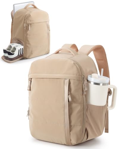 Smasrob 32L Women Travel Backpack with Shoe Compartment, Camel | Fits 15.6 Inch, with Water Bottle Holder & Wet Pocket, Water-Resistant, Lightweight, Multi Pockets - color: Camel