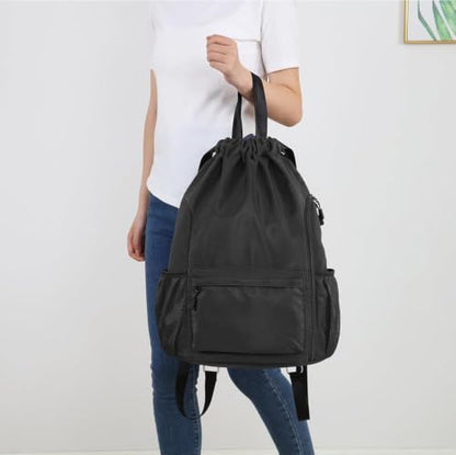 Valleycomfy Waterproof Drawstring Gym Backpack Bag for Men & Women,Sports Gym Bag with Side Pocket Grey - color: A-grey