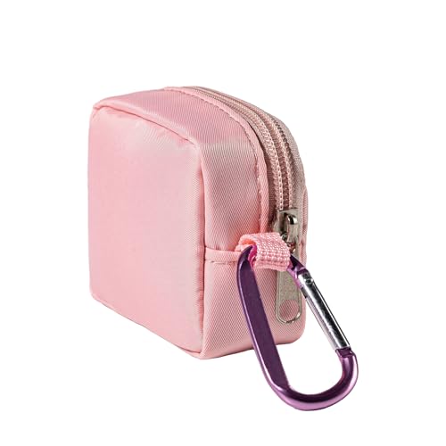2-Piece Mini Pouch with Carabiner Clip, Unisex Small Organizer Case for Electronics, Makeup, and Accessories (Pink) - color: Pink