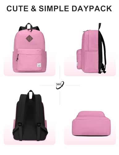 VASCHY School Backpack, Lightweight Water Repellent Backpack Men School Bag Women Children Boy Leisure for Girl School High School Teenagers College Business Travel, Pink, M, Backpacks Handbags - color: Pink