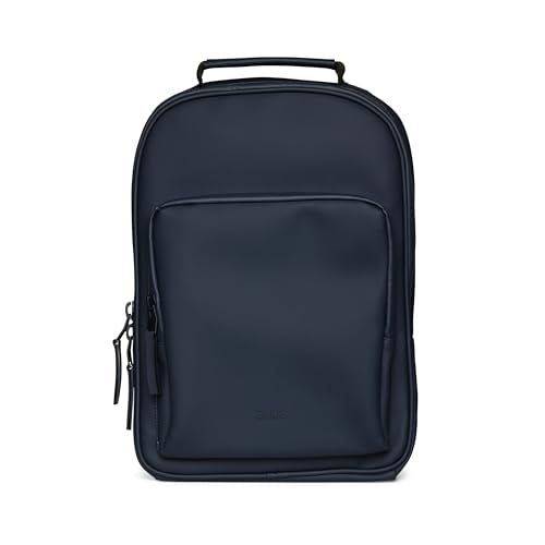 RAINS Book Daypack Regular Navy Laptop Backpack for Men and Women, Waterproof Black Minimalist Commuter Bag with 15”-16" - color: Navy, size: Standard