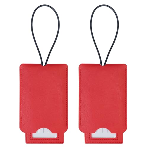 Gloppie Luggage Tags Bag Tags for Suitcase PU Leather Travel Tag with Privacy Cover Red 2 Pack - color: Red