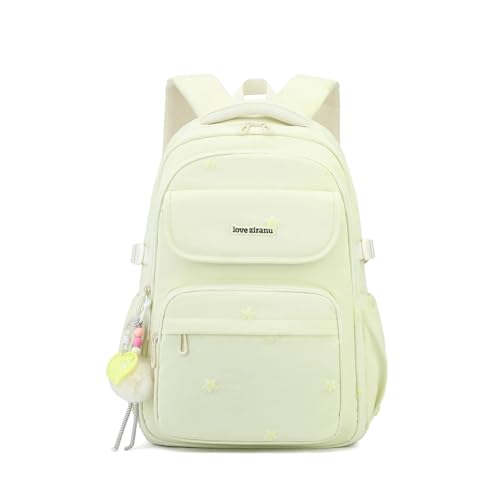 EKUIZAI Kids Backpack for Girls Middle School Backpack for Teen Students Solid Kids Bookbag with Star Embroidery, Green - color: A-green
