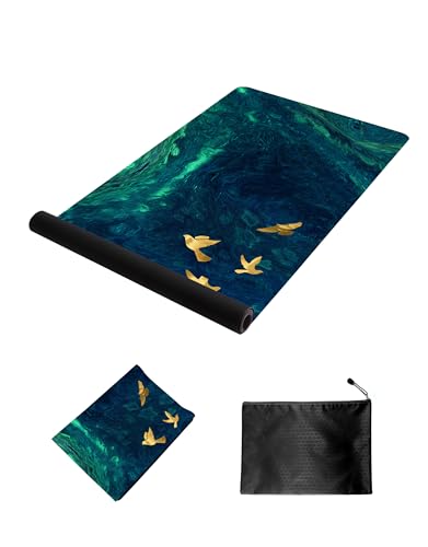 nuveti Printed Travel Yoga Mat-1/16 Inch Thick Non Slip Fitness Workout Mat with Carrying Bag, Foldable Lightweight Suede & Natural Rubber Yoga Mat for Yoga Pilates and Fitness 72" L x 24" W x 1.5mm - color: BaiNiaoZhengMing