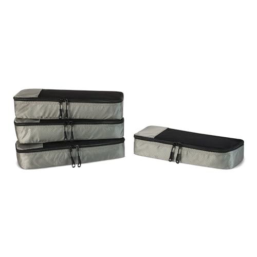 Amazon Essentials 4-Piece Slim Packing Cubes, Travel Accessories Set, Luggage Organizer, Suitcase Organizer with Double Zipper, Mesh Top, Space-Saving, Gray (Previously Amazon Basics) - color: Gray, size: 4 x Slim