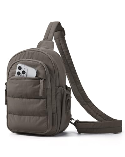 BAGSMART Small Sling Bag for Women, Puffer Crossbody Bag Purses Hobo Handbag Fanny Packs for Travel Hiking - color: Dim Gray