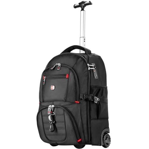 Extra Large Rolling Backpack with Wheels - Water-Resistant, 18" Laptop Compartment, 22.5"x15"x10", 55L Capacity, Ideal Carry-On for Weekend Travel, College, Work - Wheeled Business Backpack for Adults - color: Black, size: Extra Large (22.5 x 15 x 10 inch