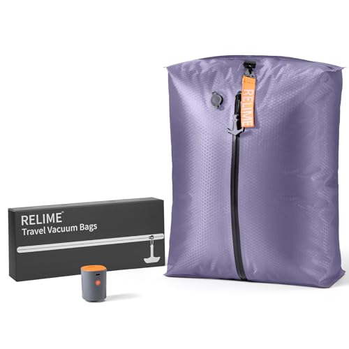 Relime Classic Series Vacuum Bags for Travel Luggage with Wireless Pump, Compression Bags for Carry On Suitcases and Backpack, Vacuum Seal Packing cube for Cloth Packing (1PC + PUMP Lavender) - color: 1PC Lavender
